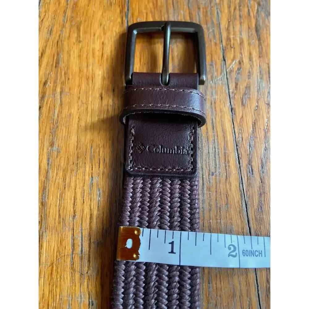 COLUMBIA Brown Stretch Woven Belt w/Leather Trim Mens sz L (38-40)